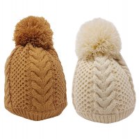 KIDS6238: Baby Girls Pattern Knit Pom Beanie Hat (6-18 Months)